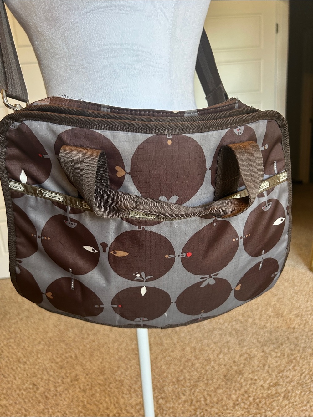 Le Sportsac Funky Messenger Laptop Bag Crossbody Brown & Gray Unisex Whimsical